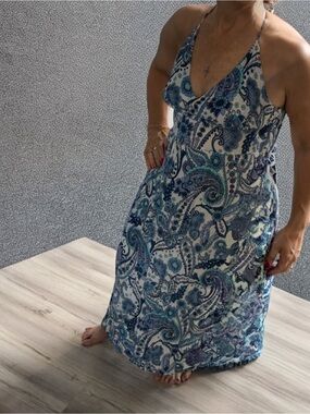3rd & Malt Blue Paisley V-Neck Maxi Dress with Spaghetti Straps